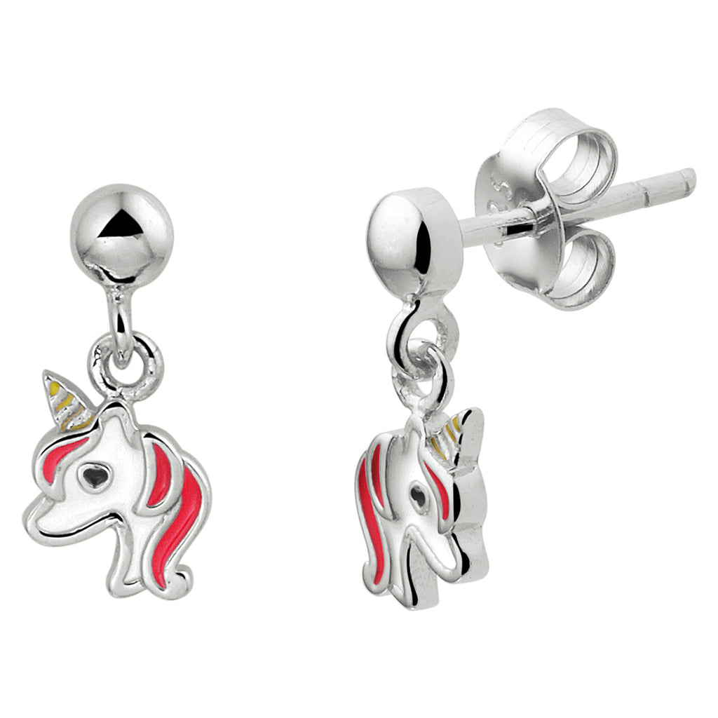 Zilv unicorn oorhanger emaille
