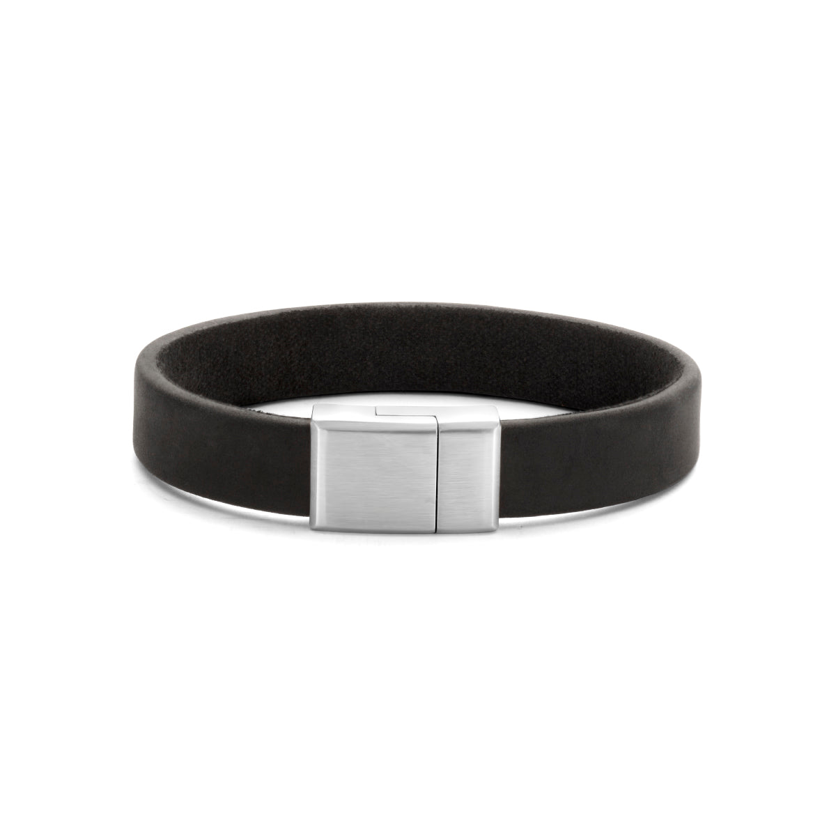 Armband staal/leer 19cm 12 mm