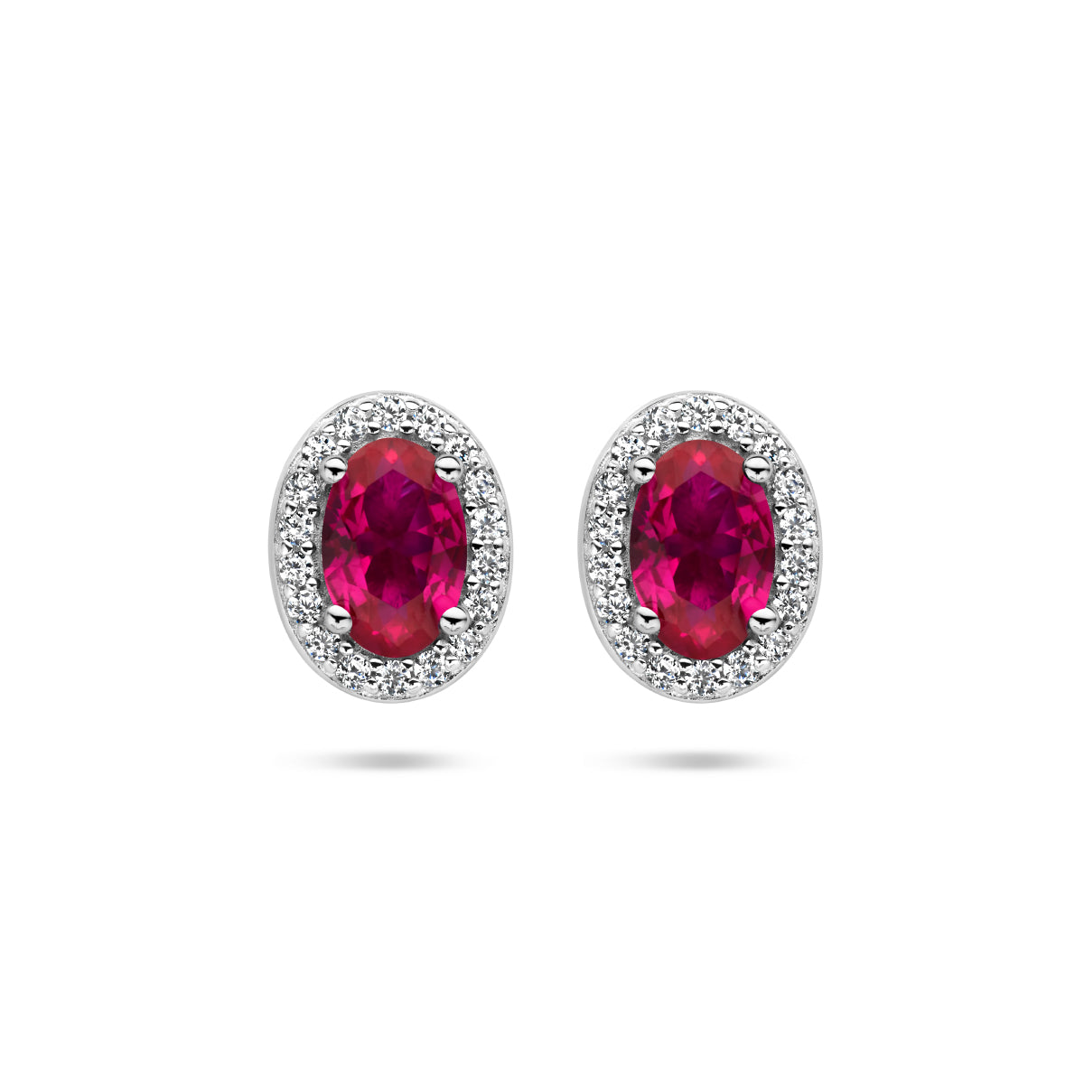 Oorknoppen rood en wit zirkonia halo
