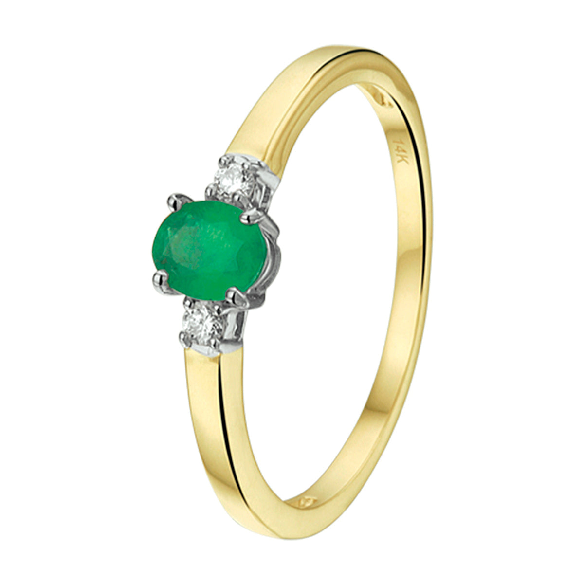 Ring smaragd en diamant 0.05ct h si
