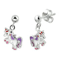 Zilv unicorn geheel oorhanger emaille