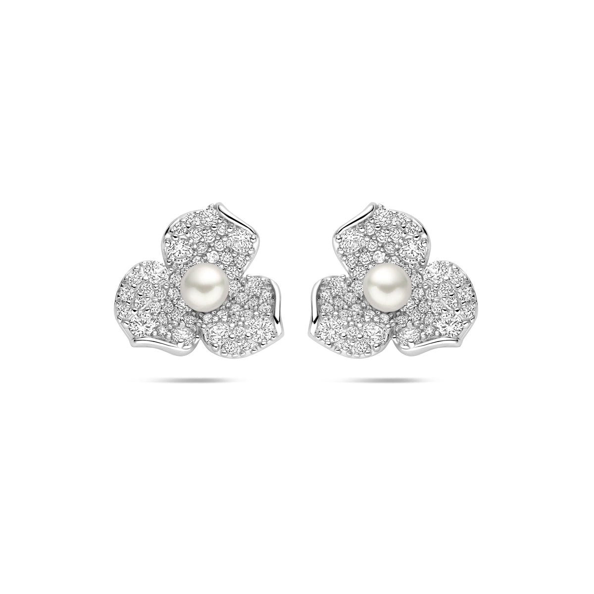 Oorknoppen bloem parel en zirkonia 12 mm