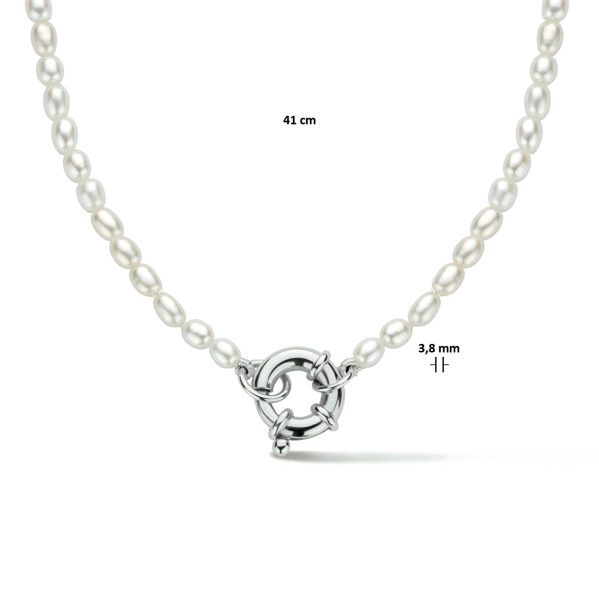 Parelcollier met zilveren sluiting 41cm 3.8mm
