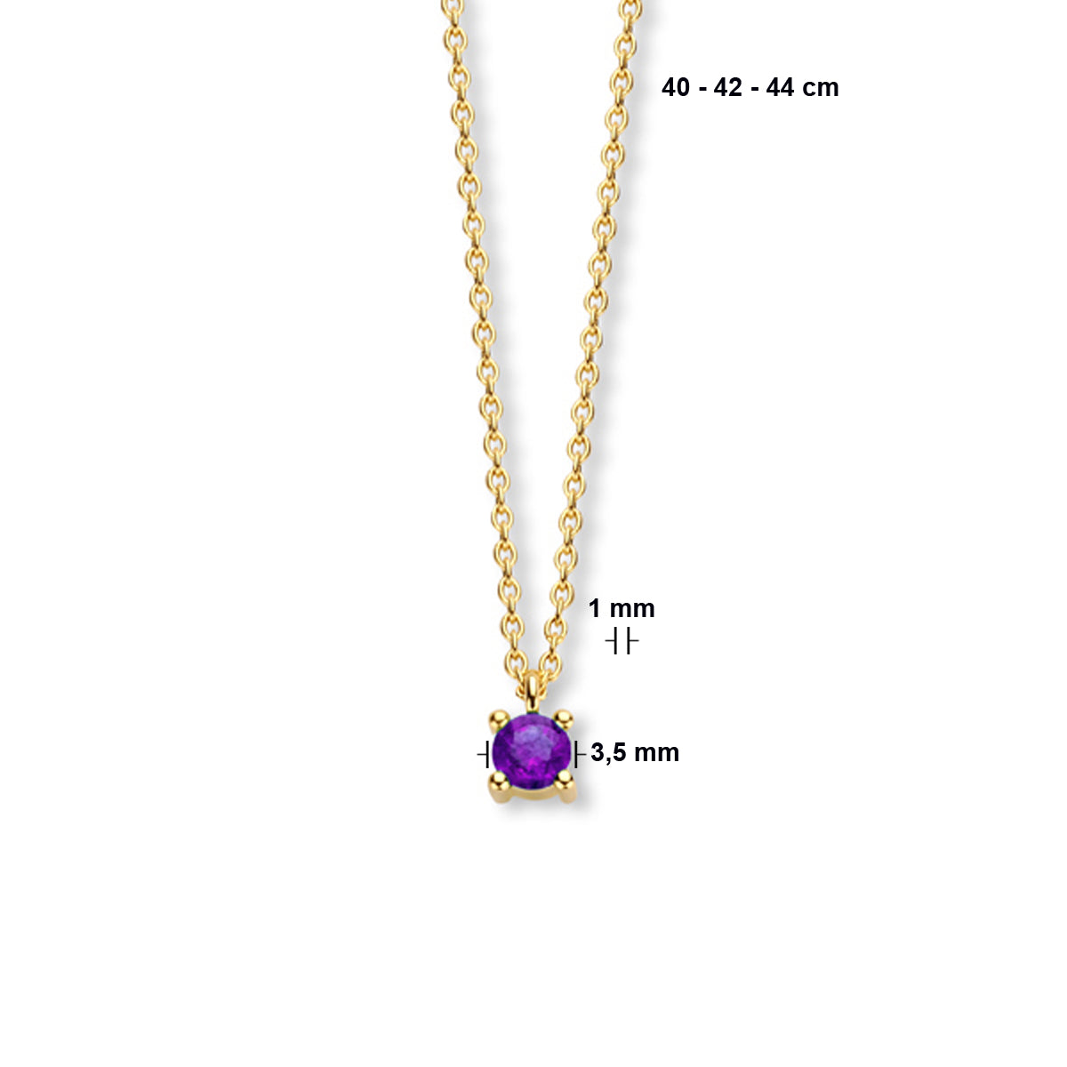 Collier met geboortesteen 40 - 42 - 44 cm