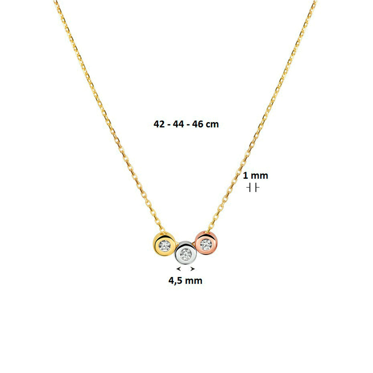 Collier tricolor zirkonia 42 - 44 - 46 cm
