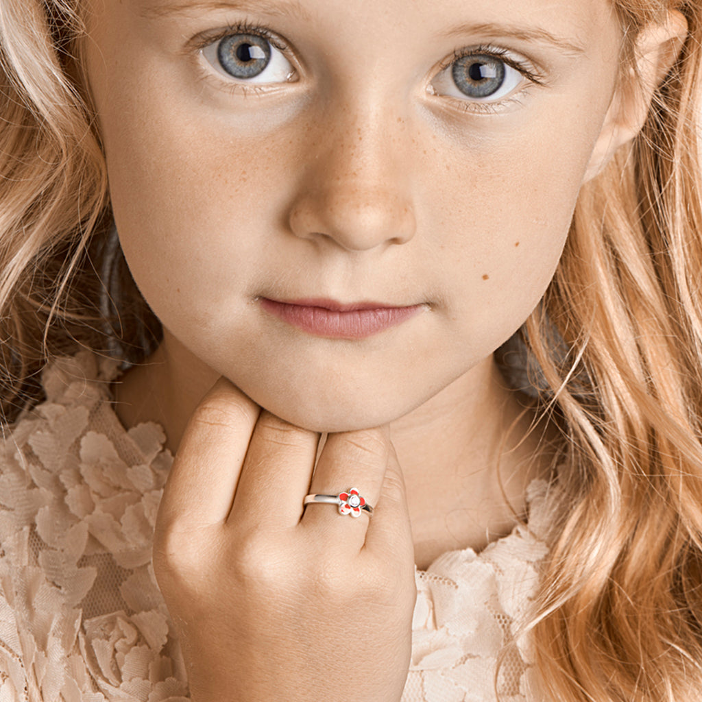 Ring bloem roze zirkonia emaille