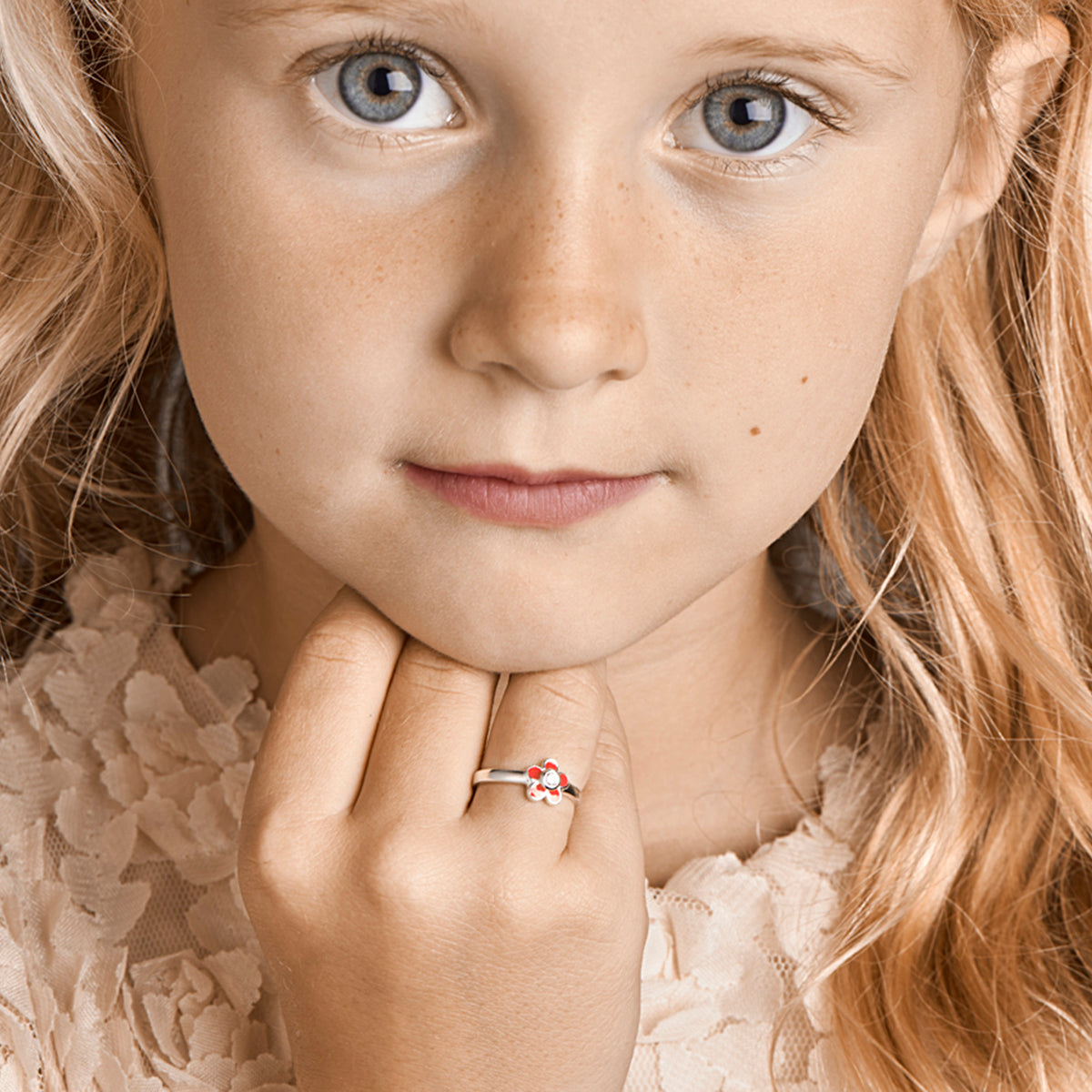 Ring bloem roze zirkonia emaille
