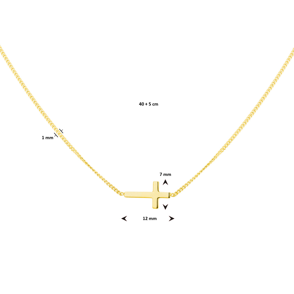 Collier kruis 40 + 5 cm 3 micron