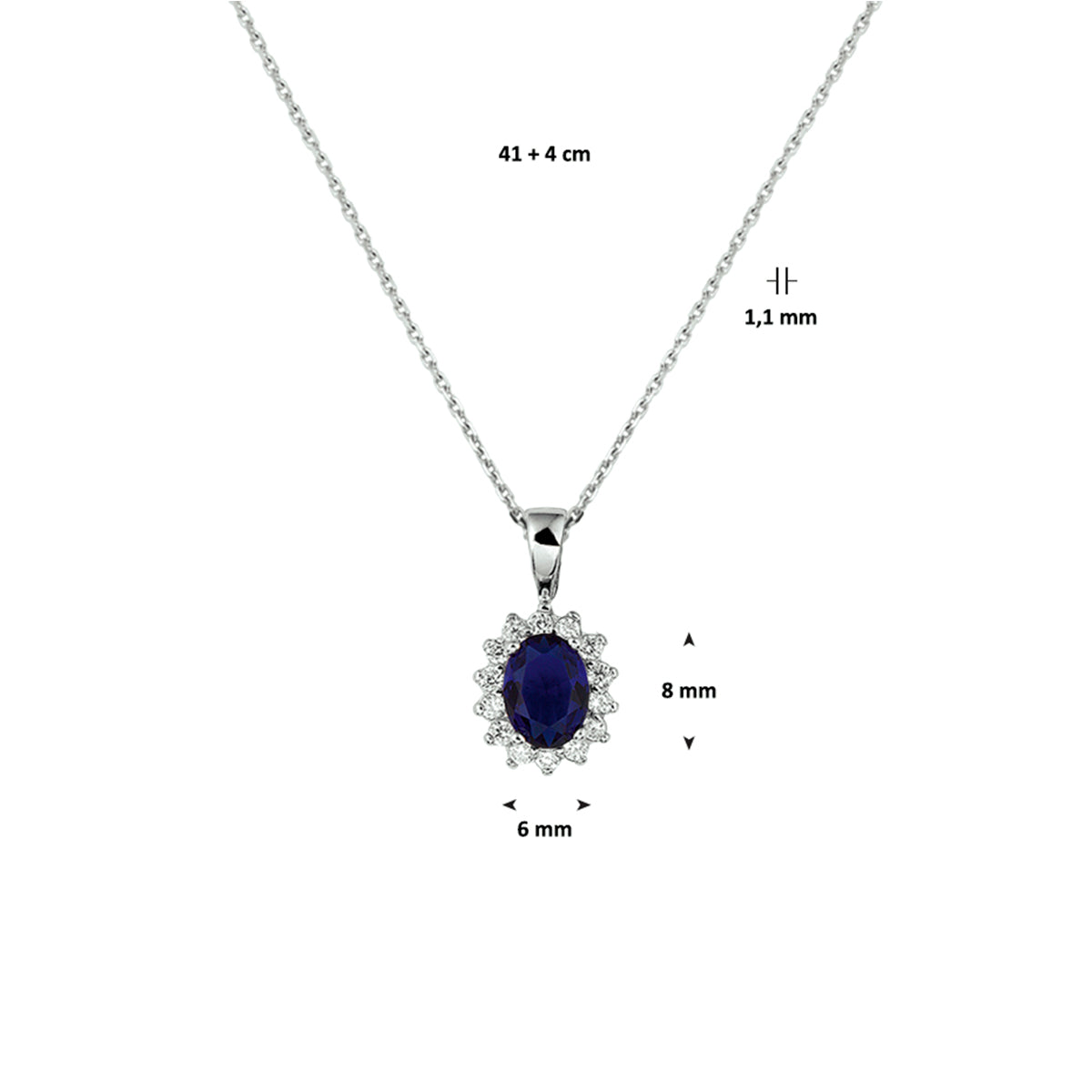 Collier zirkonia en synth. saffier 41+4 cm