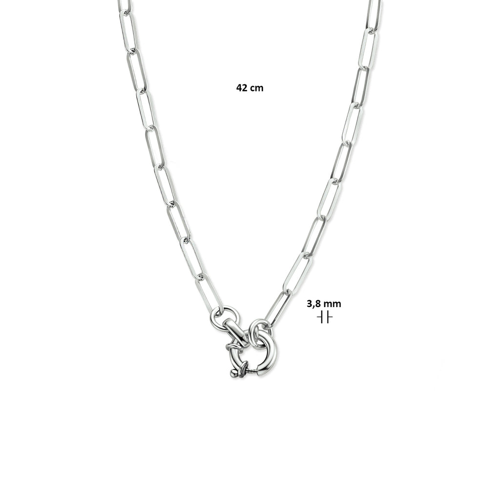 Collier paperclip platte buis 3.8 mm 42 cm met groot springslot