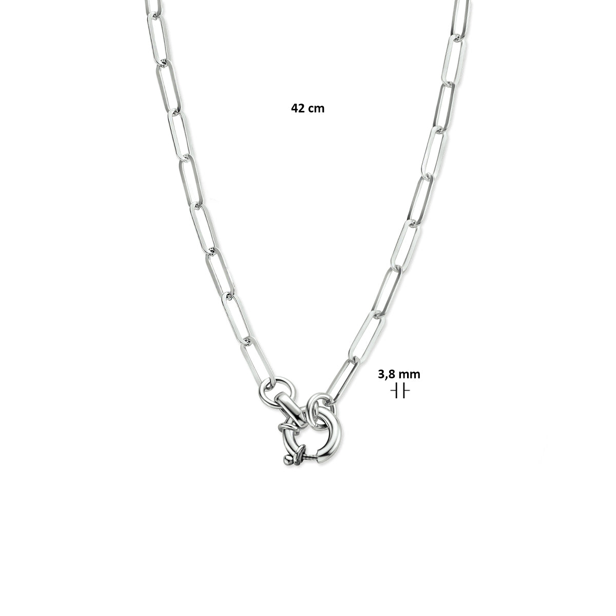 Collier paperclip platte buis 3.8 mm 42 cm met groot springslot