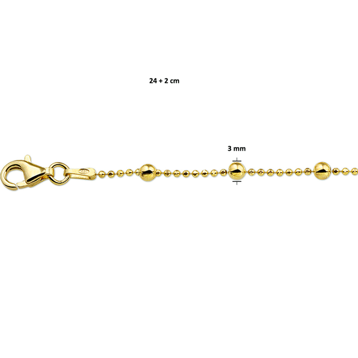 Enkelbandje bolletjes 24 + 2 cm 3 micron