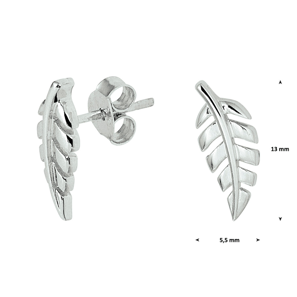 Zilveren oorstekers veer 13mm