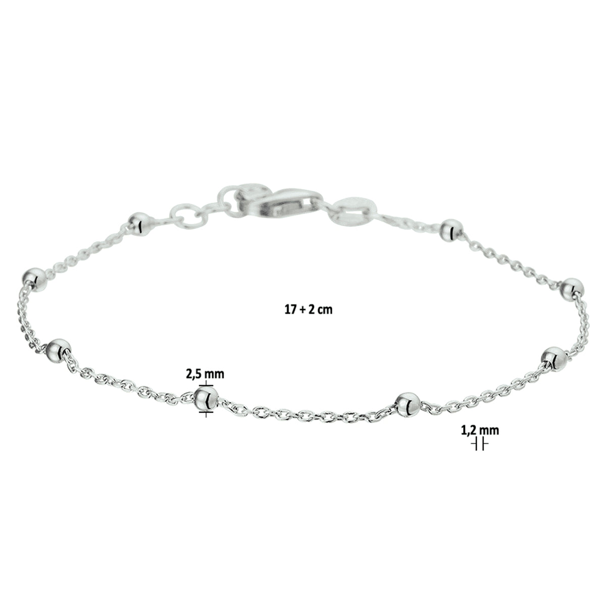 Armband bolletjes 1.2 mm 17 + 2 cm