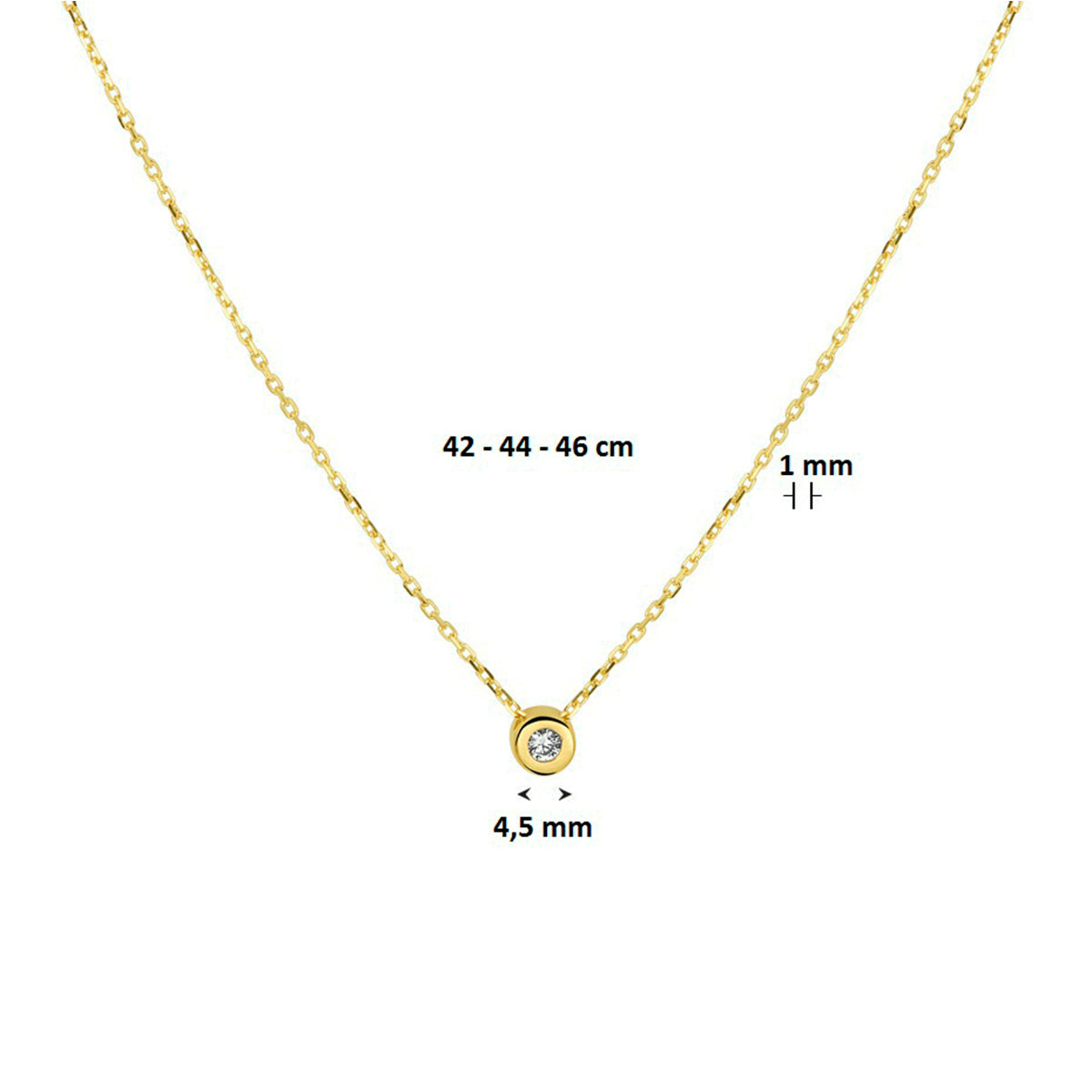 14krt gouden collier met zirkonia 42-46cm