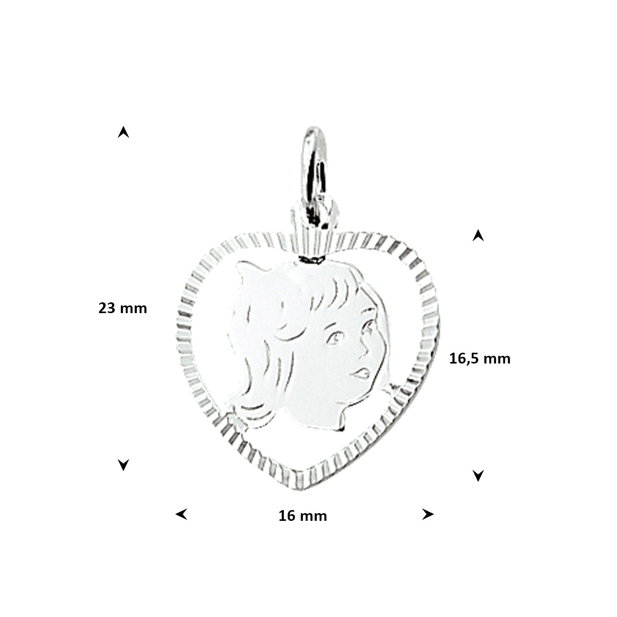 Hanger meisje hart gediamanteerd 16.5 x 16 mm