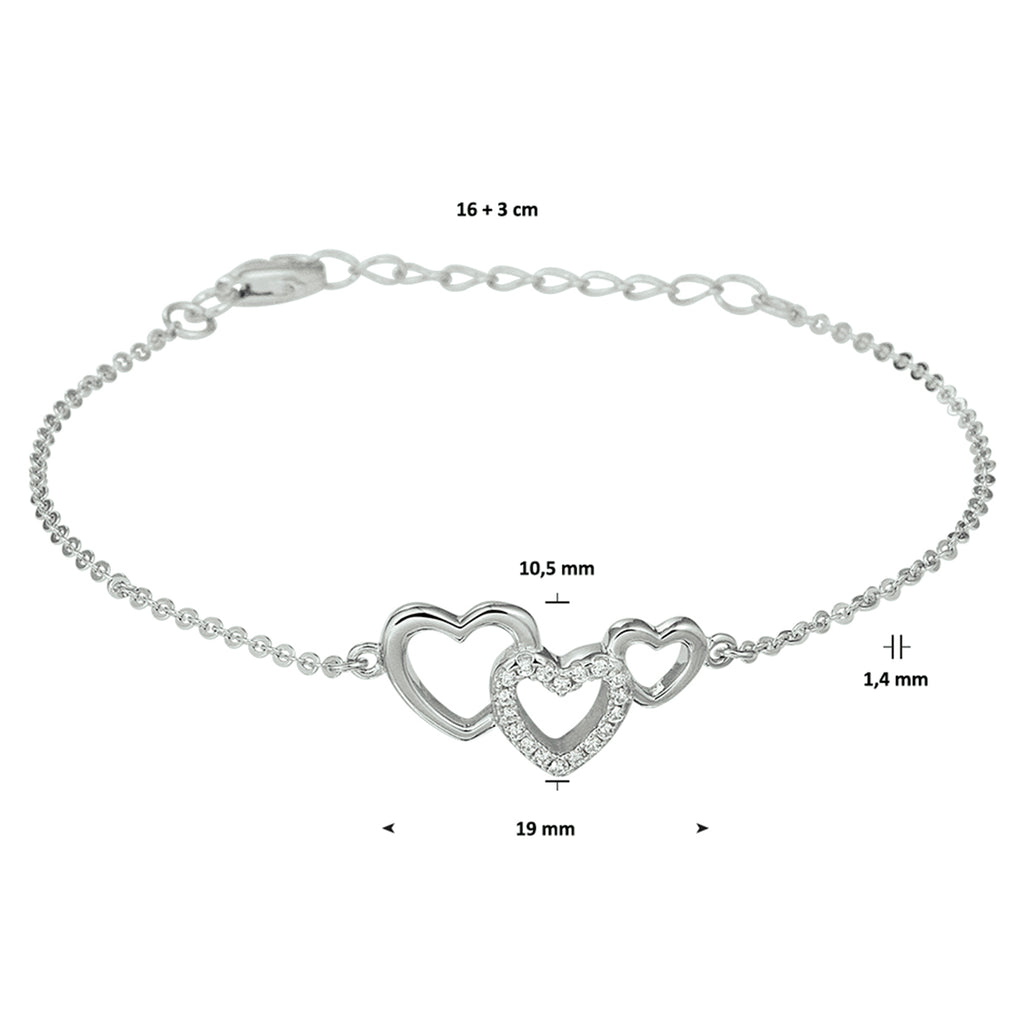 Armband hartjes en zirkonia 16 + 3 cm