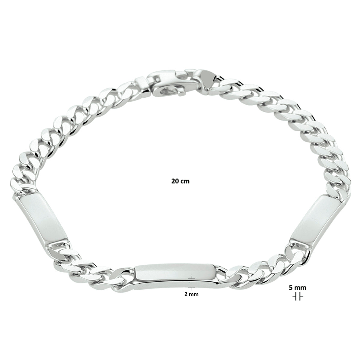 Graveerarmband gourmette 6-zijdes geslepen plaat 5.0 mm