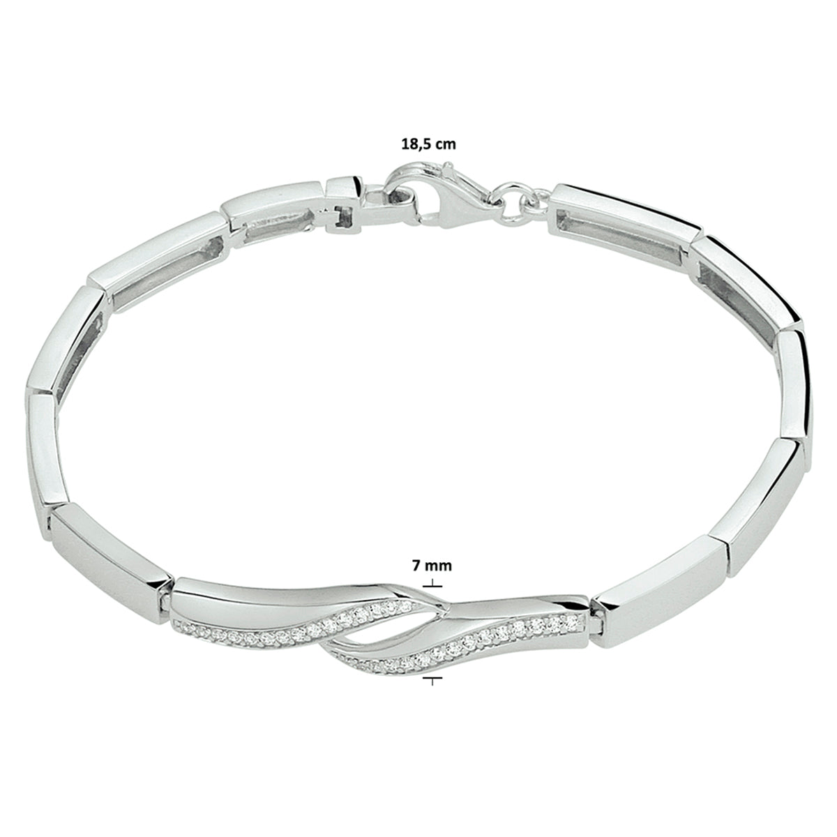Zilveren armband - Zirkonia - 7 mm - 18.5 cm