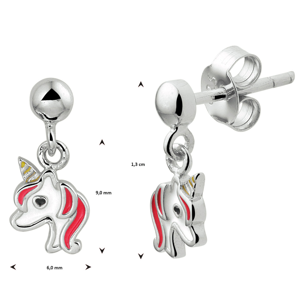 Zilv unicorn oorhanger emaille