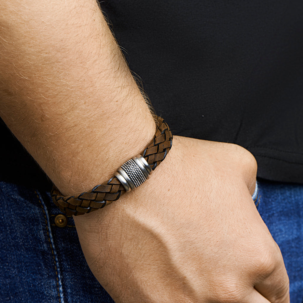 Armband leer donkerbruin
