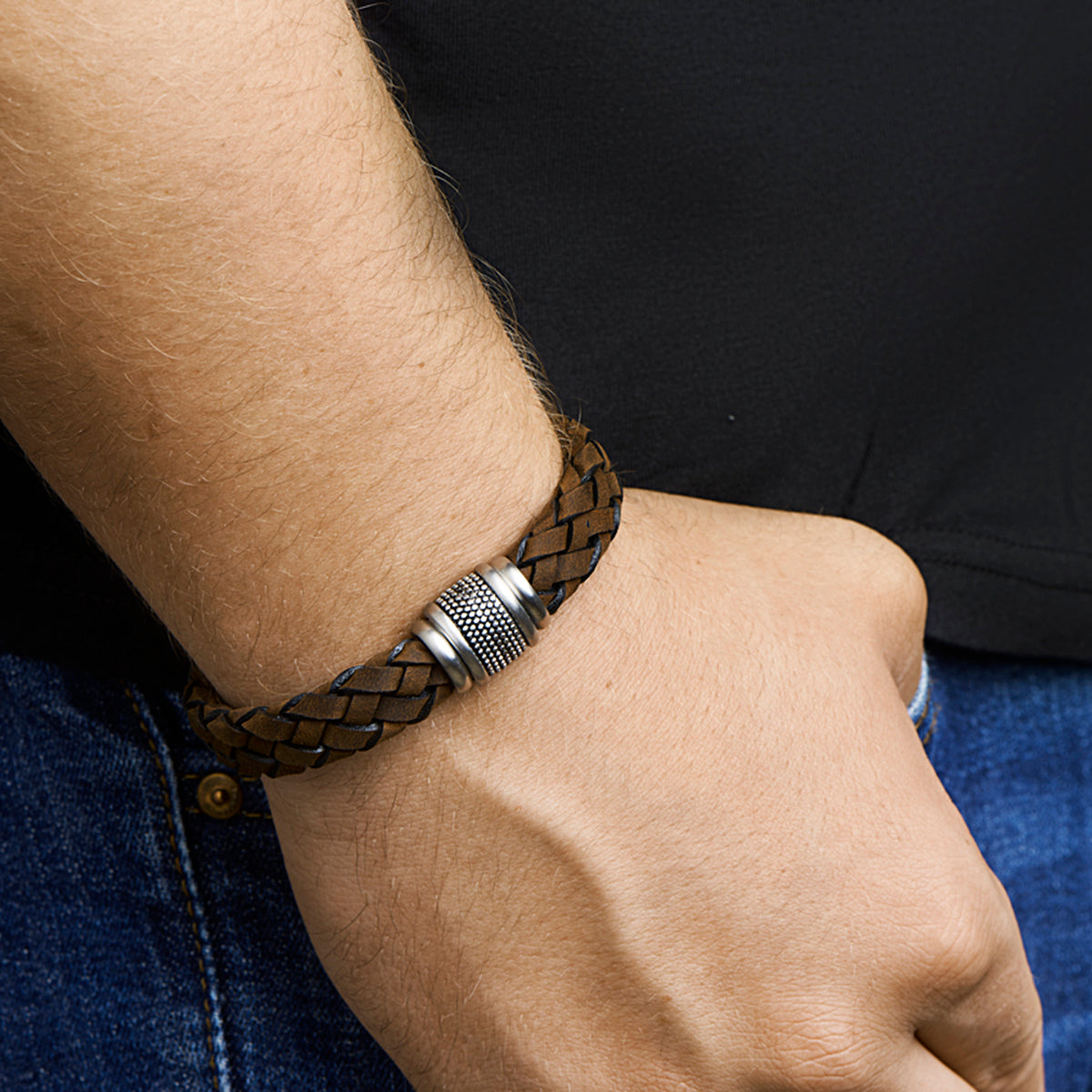 Armband leer donkerbruin