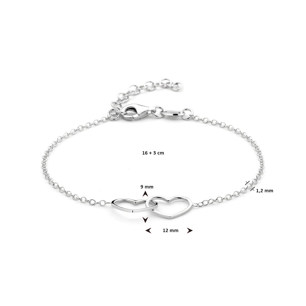 Zilveren fantasie armband met 2 hartjes