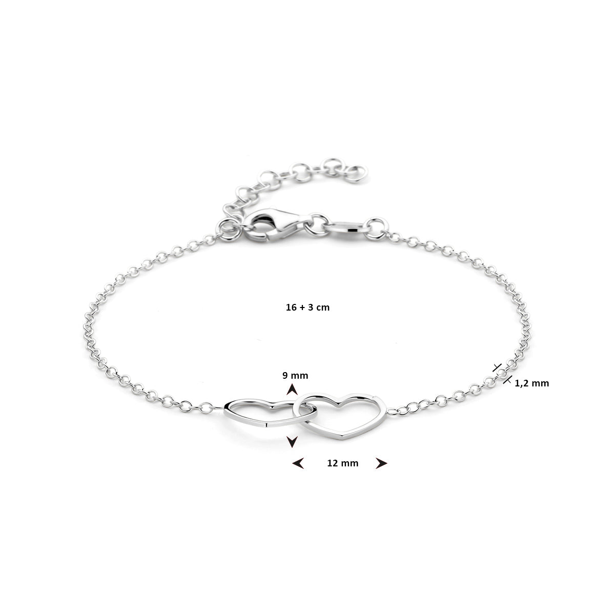 Zilveren fantasie armband met 2 hartjes