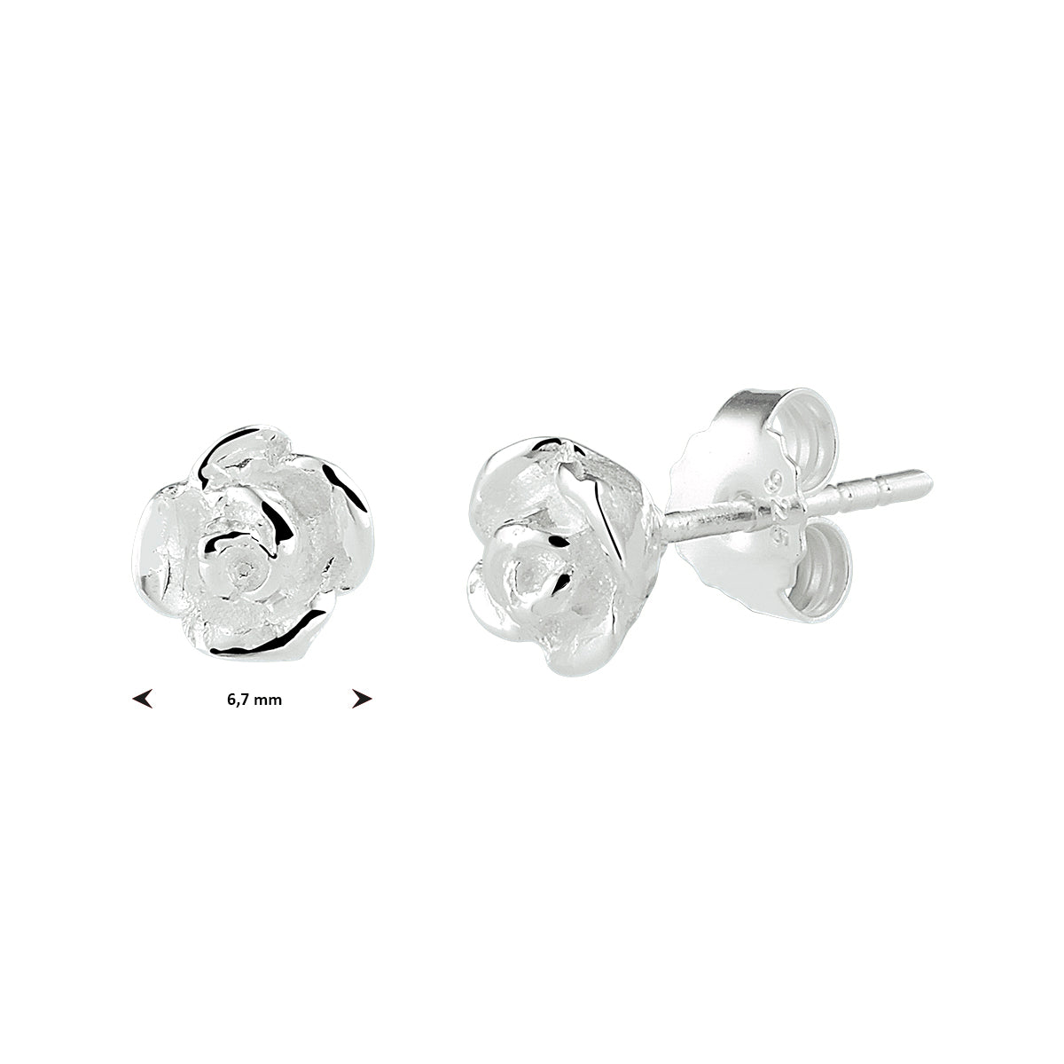 Oorknop dames zilver roos