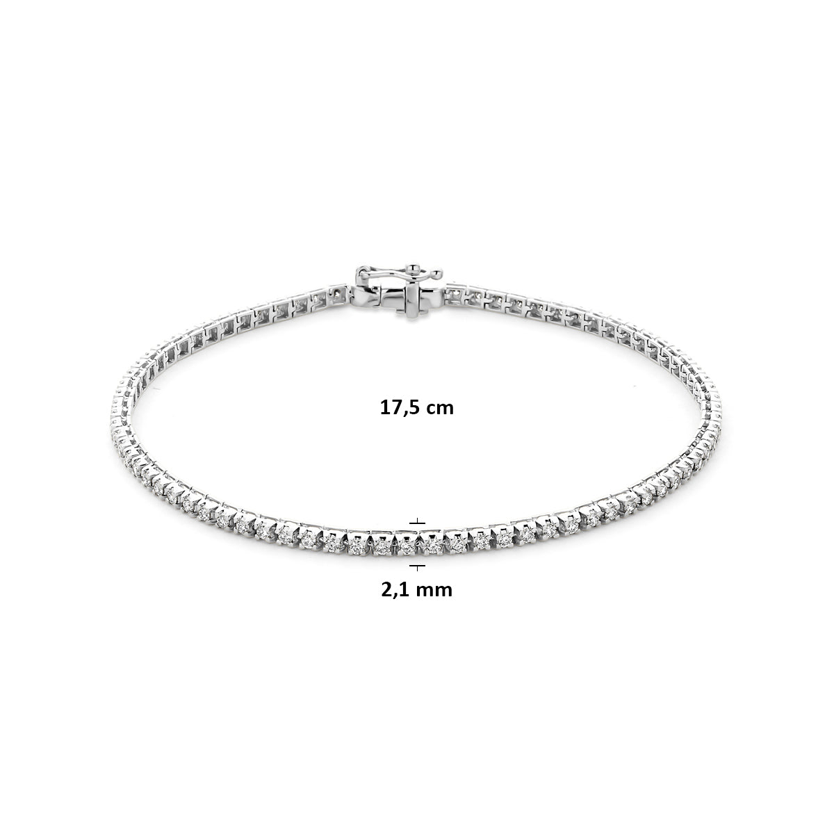 Tennisarmband lab grown diamant 1.00ct f vs 2.1 mm 17.5 cm
