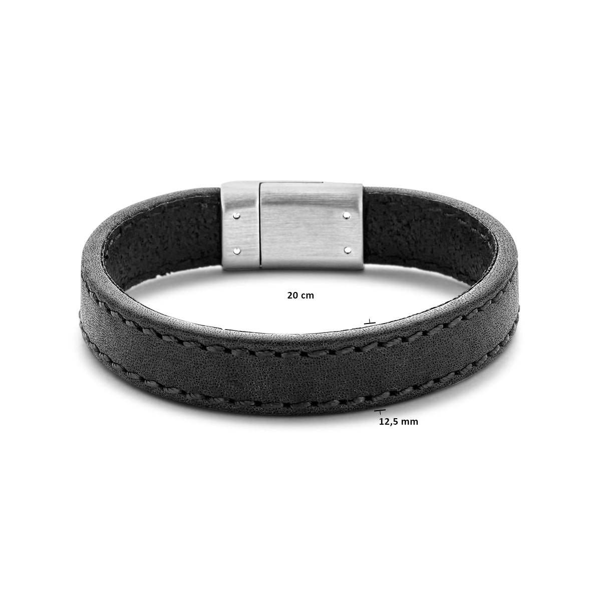 Armband leer zwart 12.5 mm