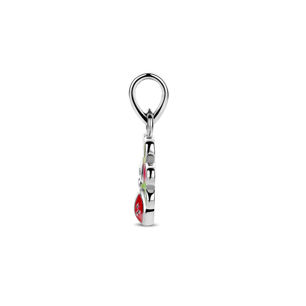 Hanger zirkonia emaille bloem en lieveheersbeestje 16 mm