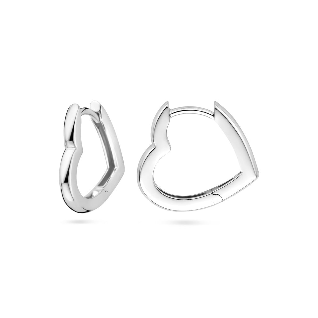 Zilver gerhodineerd hartjes oorringen / creolen