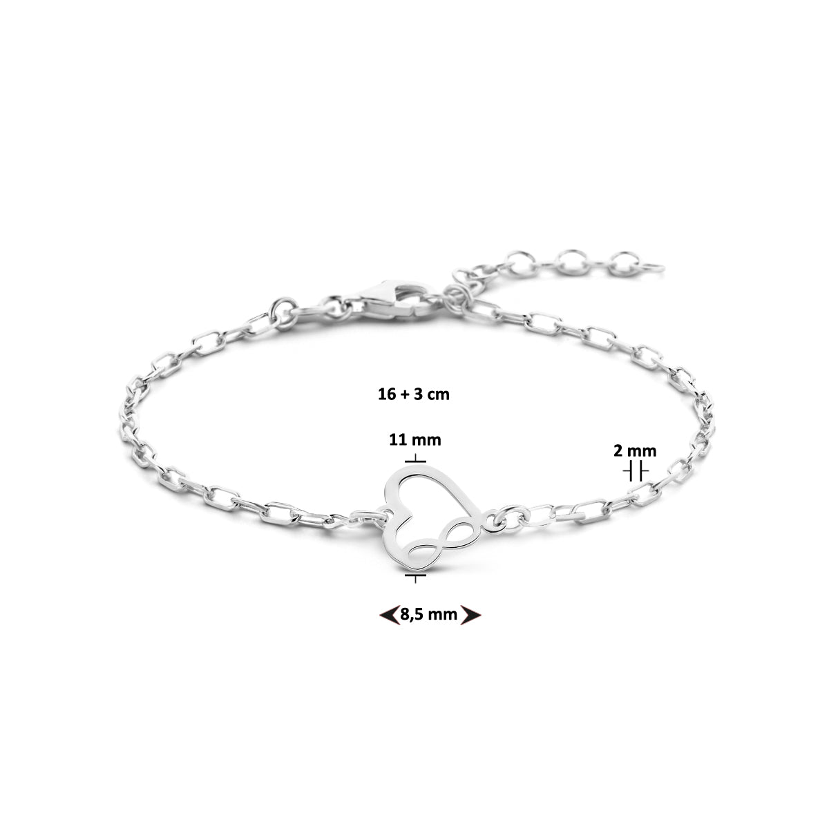Armband hart en infinity 16 + 3 cm