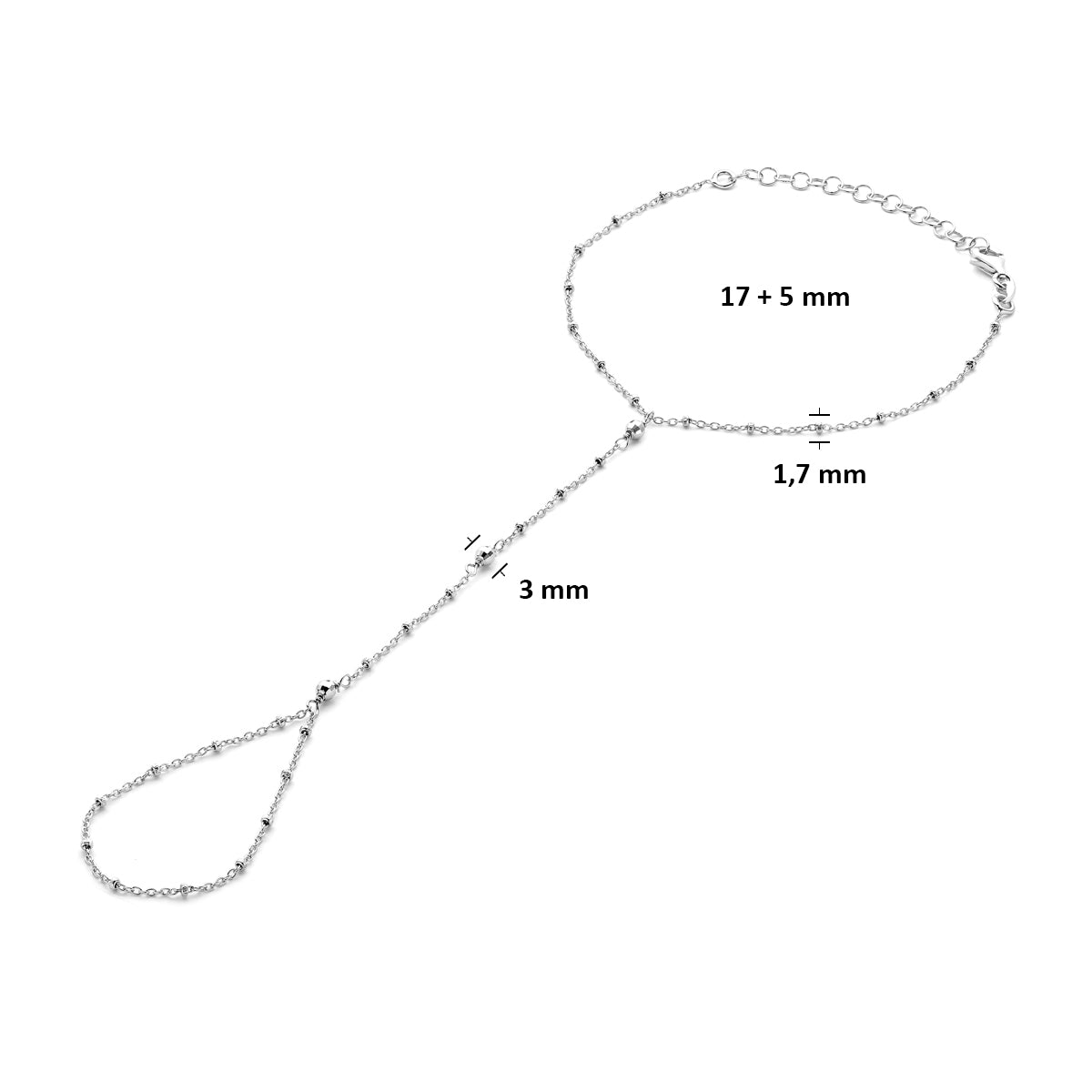 Hand chain Zilver gerhodineerd