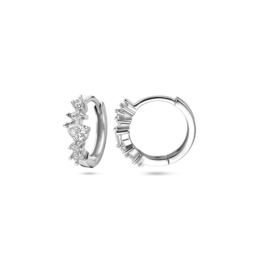 Zilver gerhodineerd klap creolen (scharnier)
