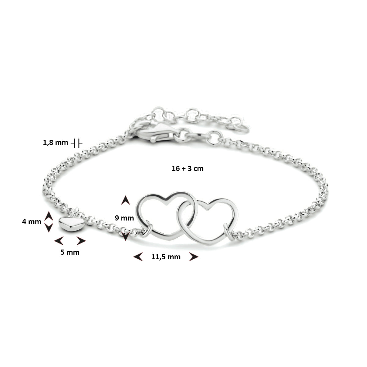 Armband hartjes 16 + 3 cm