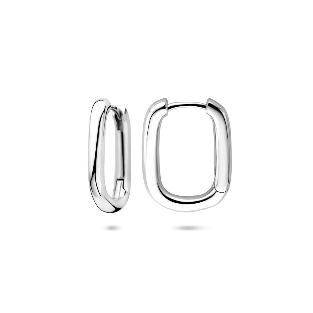 Zilver gerhodineerd klap creolen (scharnier)