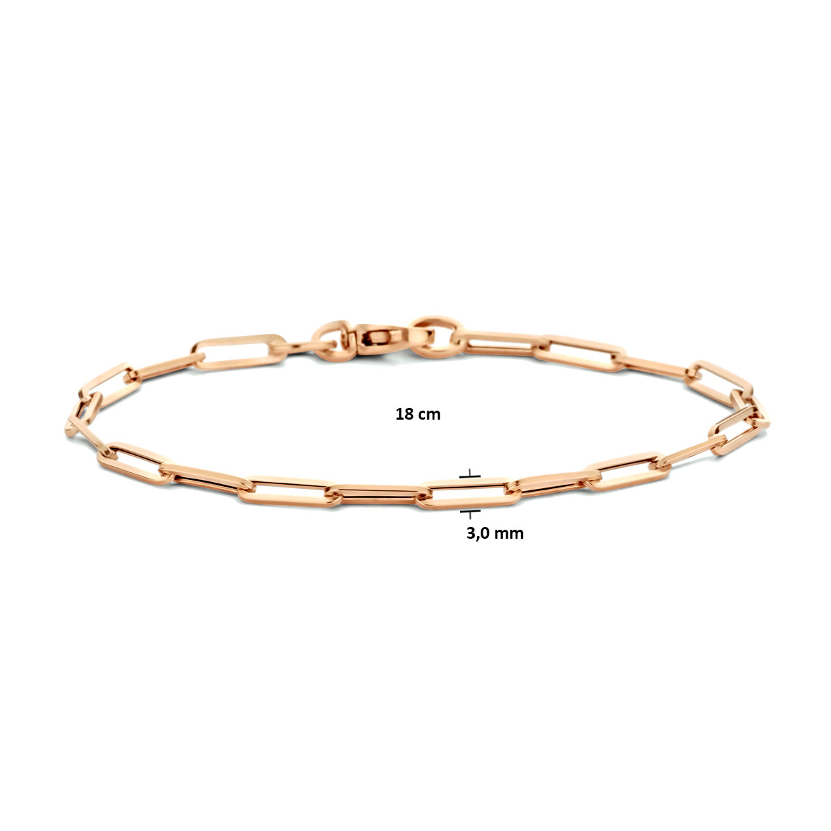 Rood gouden armband 14krt paperclip 18cm 3.0mm