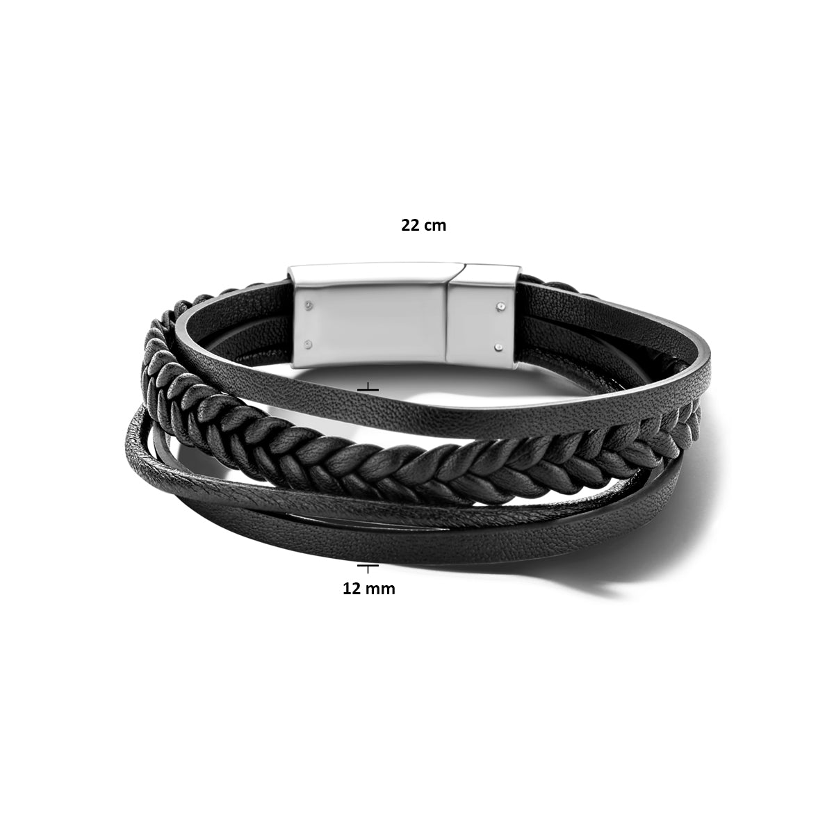 Armband leer zwart 12 mm