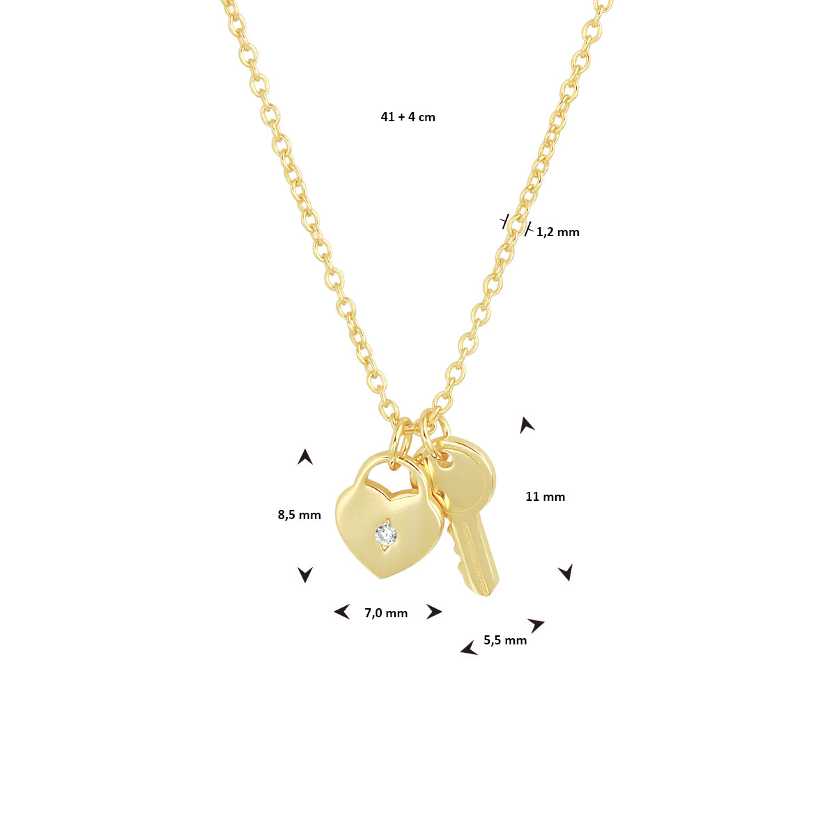 Collier hart en sleutel 41 + 4 cm