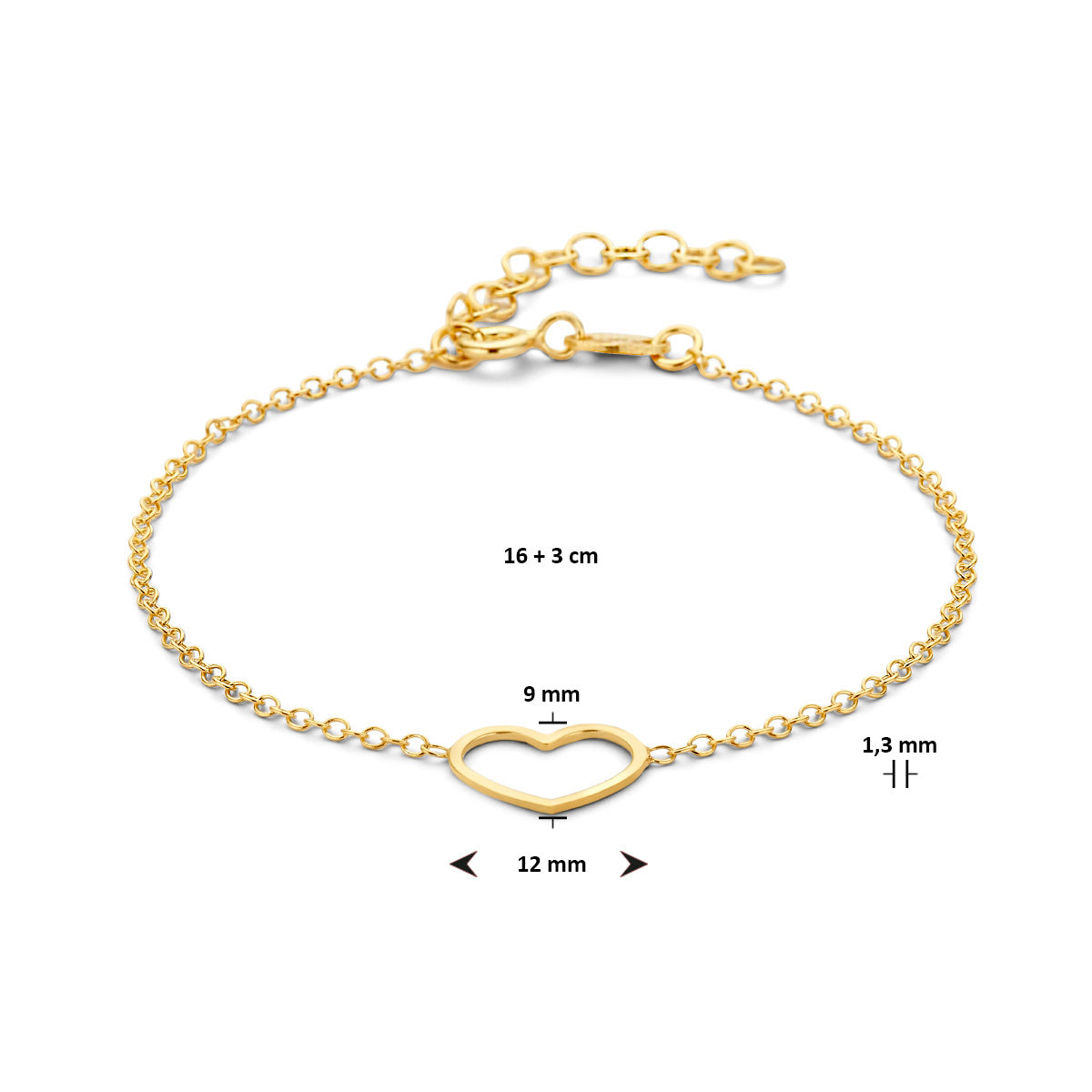 Armband hart 16 + 3 cm 3 micron