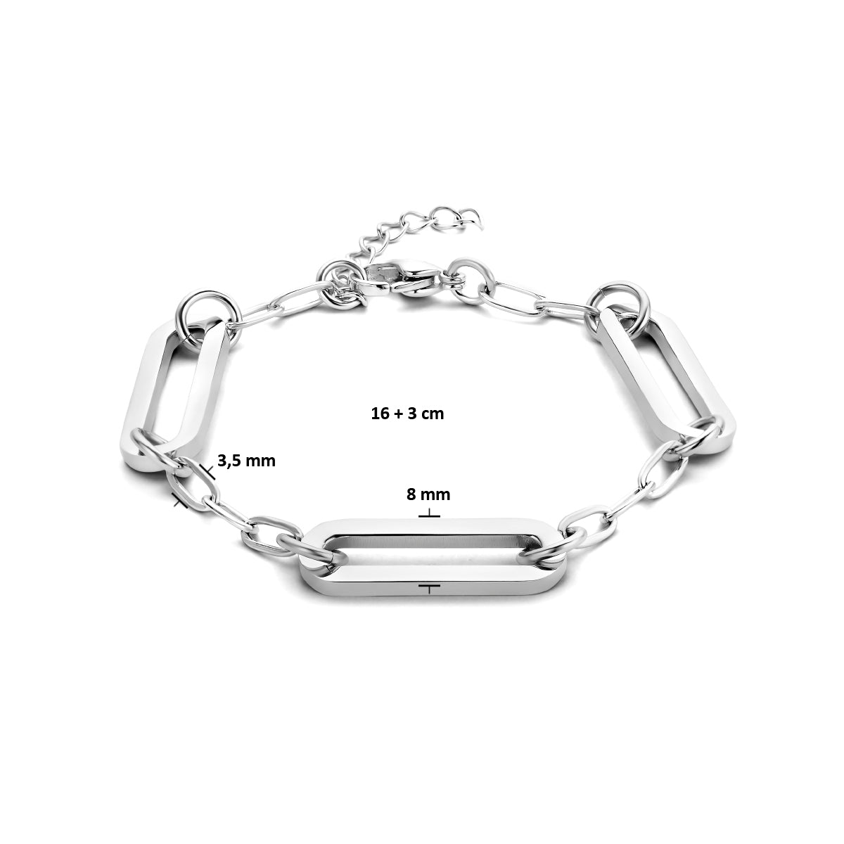 Armband paperclip platte buis 8 mm 16 + 3 cm