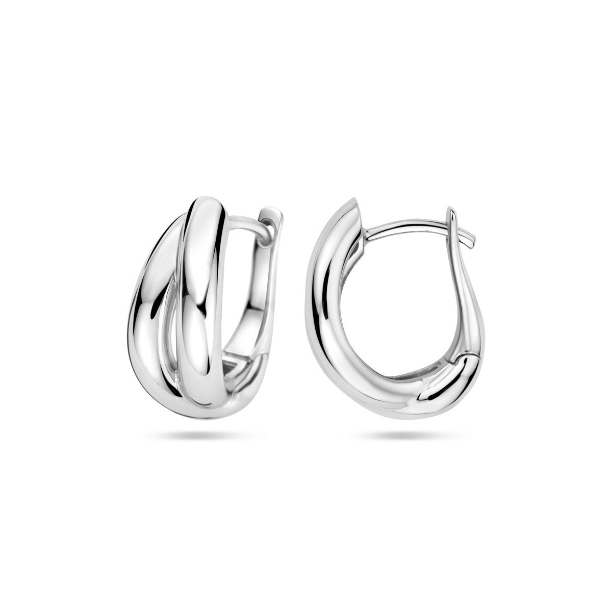 Zilver gerhodineerd klap creolen (scharnier)