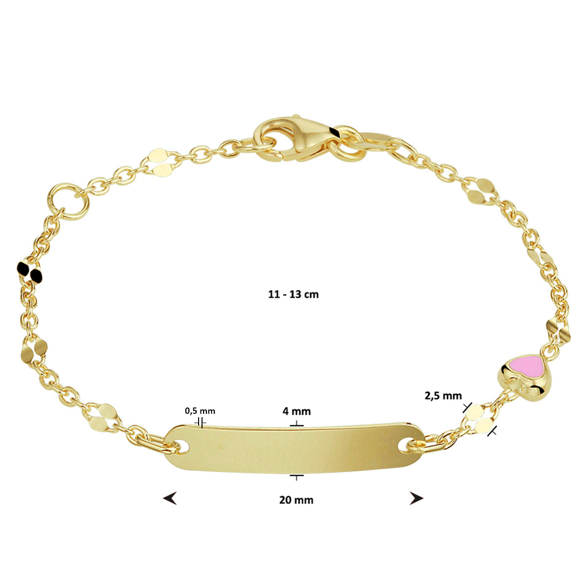 Graveerarmband hart plaat 4 mm 11 - 13 cm