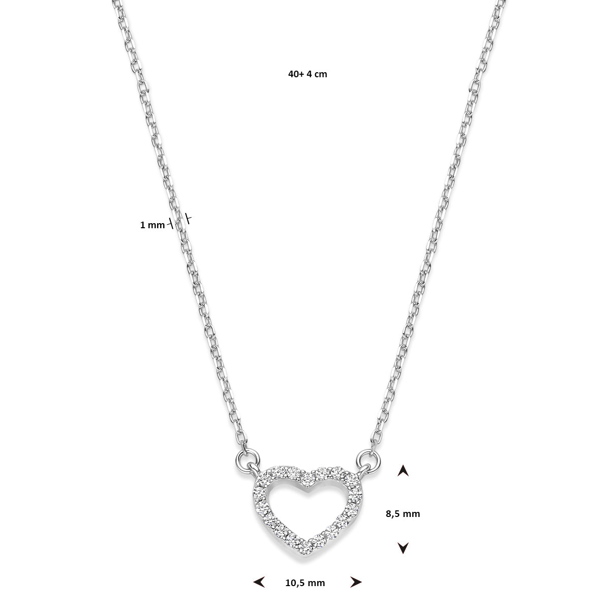 Collier hart zirkonia 40 + 4 cm