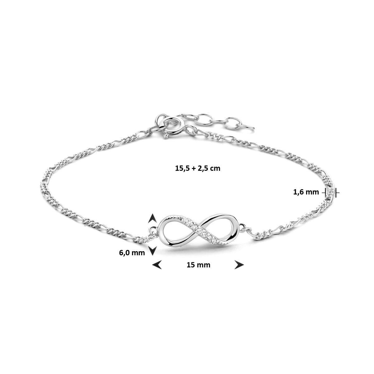 Armband infinity zirkonia 1.6 mm 15.5 + 2.5 cm