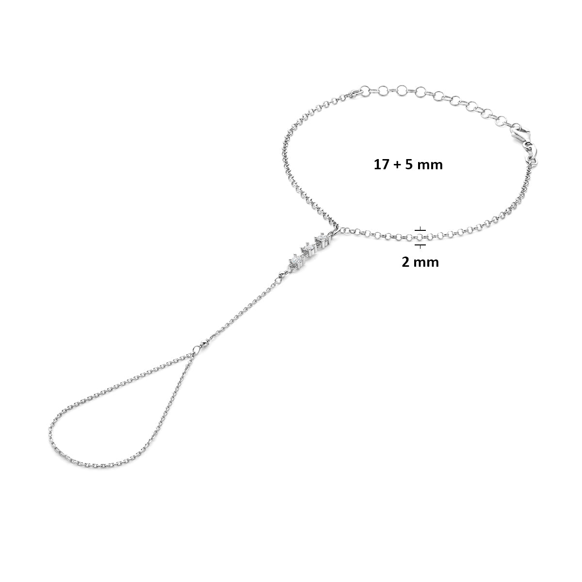 Hand chain Zilver gerhodineerd met zirkonia