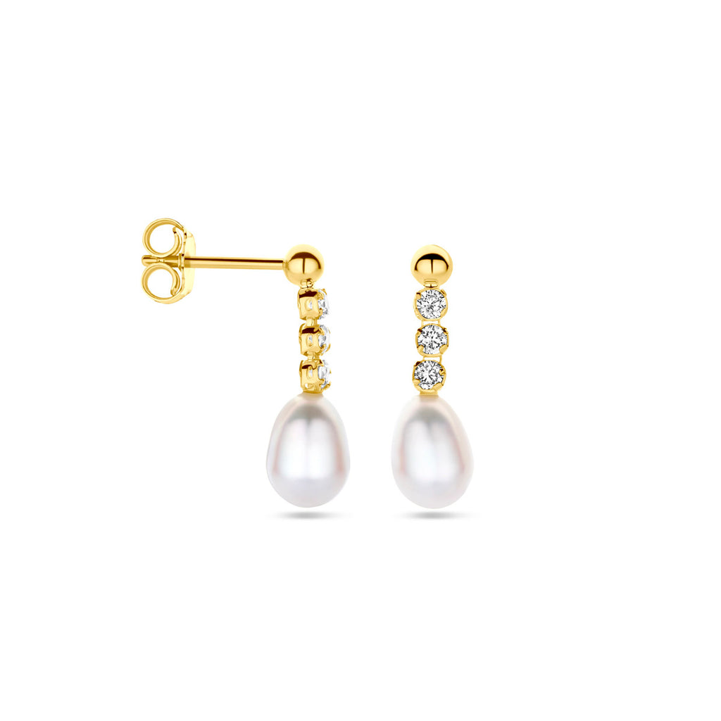 Oorhangers zirkonia en parel 19 mm