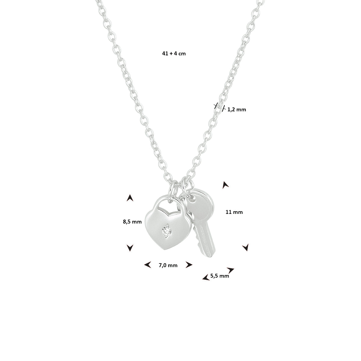 Collier hart en sleutel 41 + 4 cm